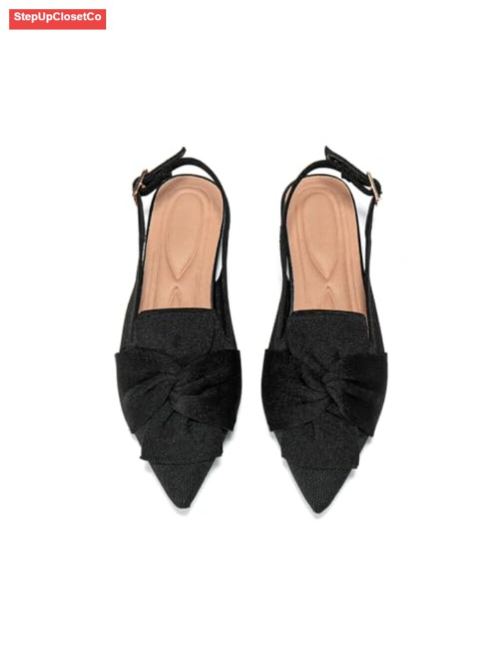 Women's Knit Pointed Toe Flats Buckle Ankle Strap Slingback Shoes